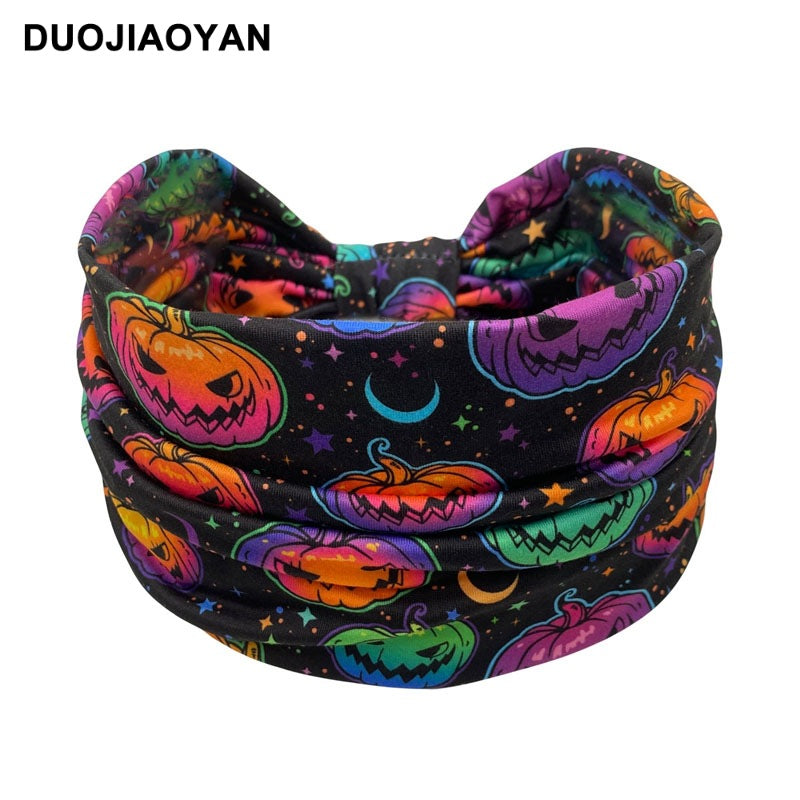 Wholesale Halloween Printed Headbands Ghost Pumpkin Wide Brim Cloth Headbands 10PCS