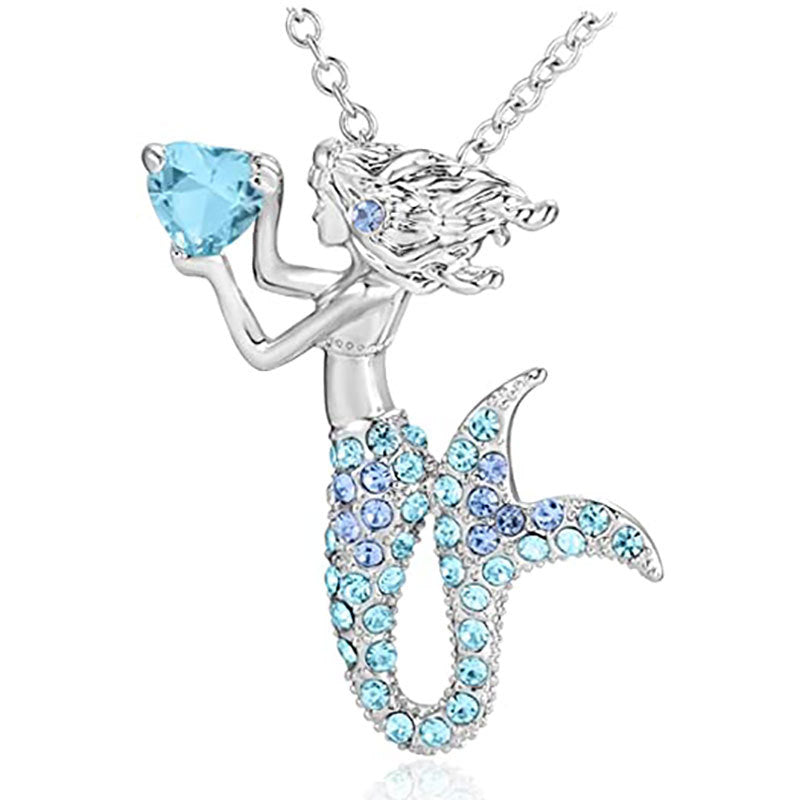 Wholesale Ballerina Girl Unicorn Rainbow Mermaid Pendant Sweater Necklace