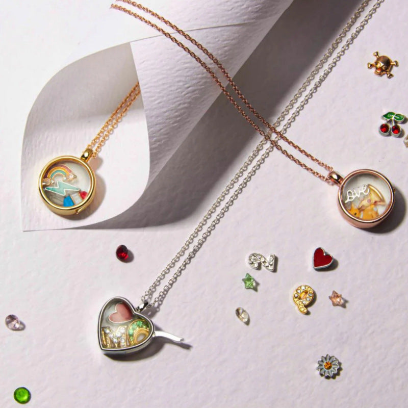 Wholesale Vintage heart-shaped teardrop shaped picture box pendant necklace