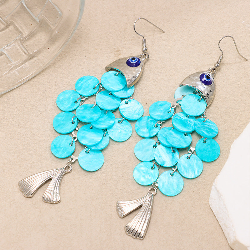 Wholesale Blue Fishtail Tassel Earrings Bohemian Vintage Women Drop Earrings Jewelry Accessory