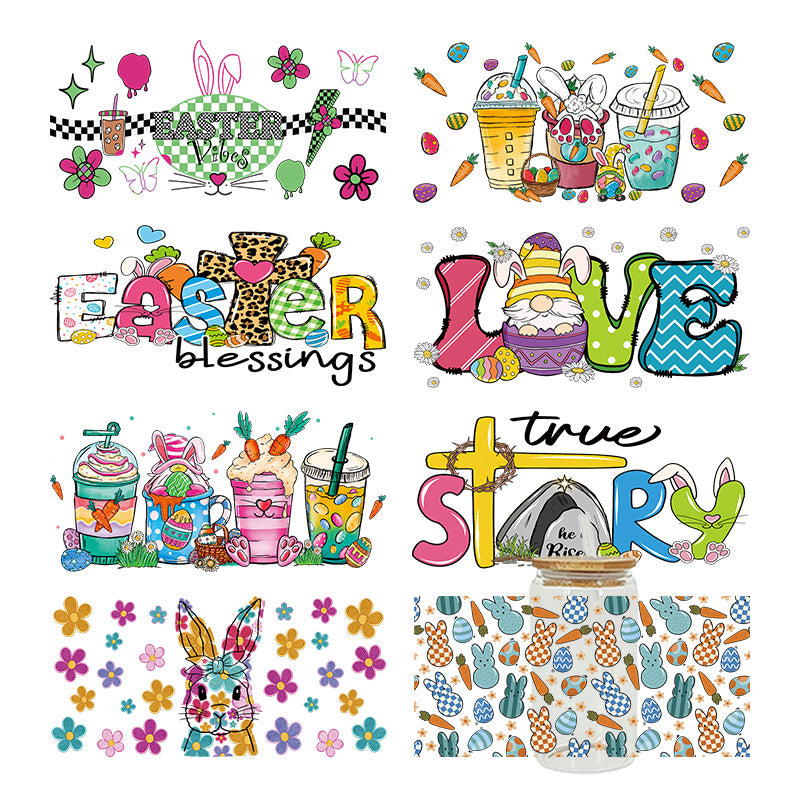Wholesale Colorful Cartoon Bunny 16oz Cup UV DTF Wraps