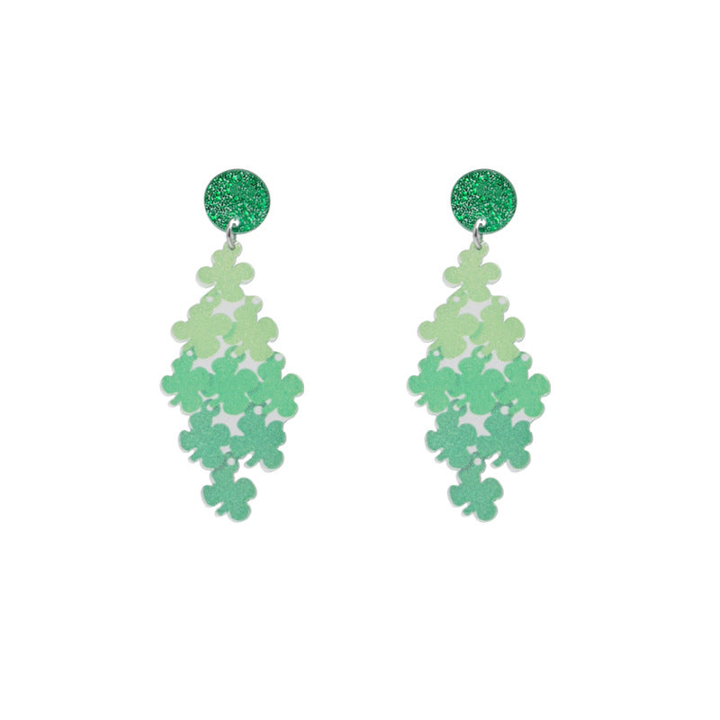 Wholesale St. Patrick's Day Four Leaf Clover Patchwork Acrylic Earrings