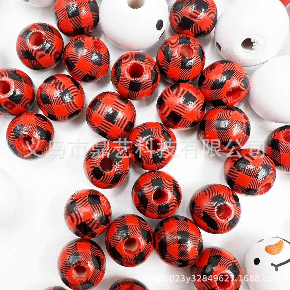 Wholesale 100pcs/pack Christmas Wooden Beads Snowman Beads