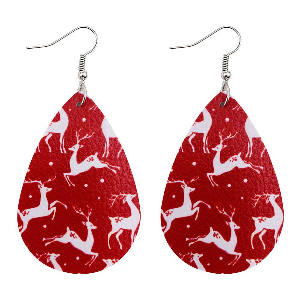 Wholesale Christmas Tree Bells Santa Claus Elk Leather Earrings