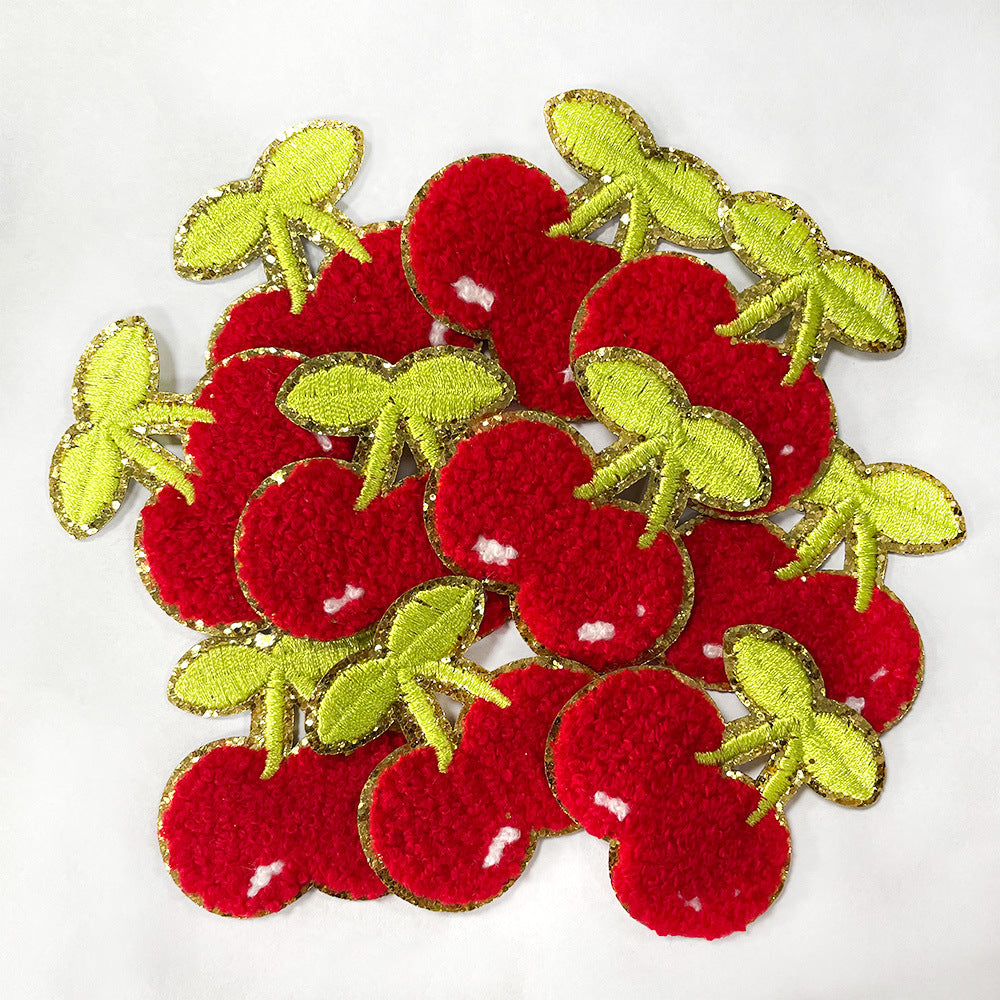 Wholesale Cherry Fruit Towel Embroidery Patch Iron On Adhesive Applique For Coats Chic Fashion Accessory