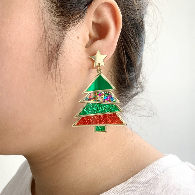 Wholesale Christmas Geometric Sequins Christmas Tree Acrylic Earrings