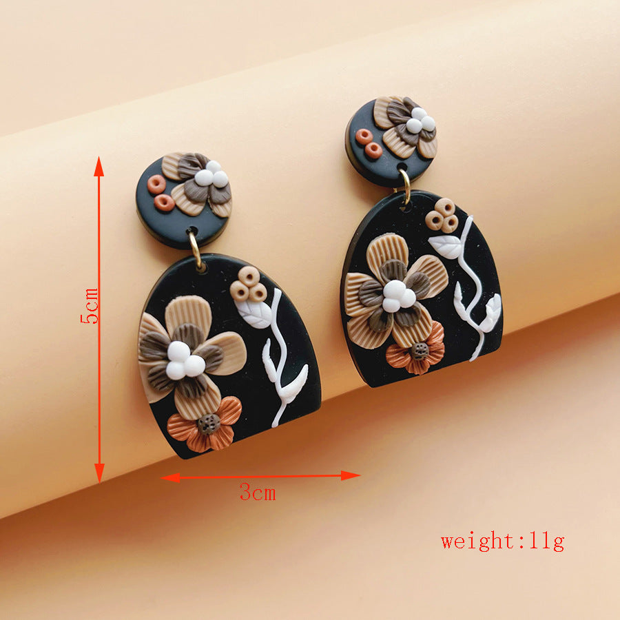 Wholesale Black printed soft ceramic geometric earrings