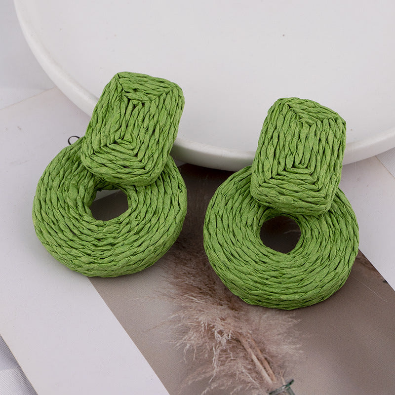 Wholesale Raffia Handmade Geometric Earrings