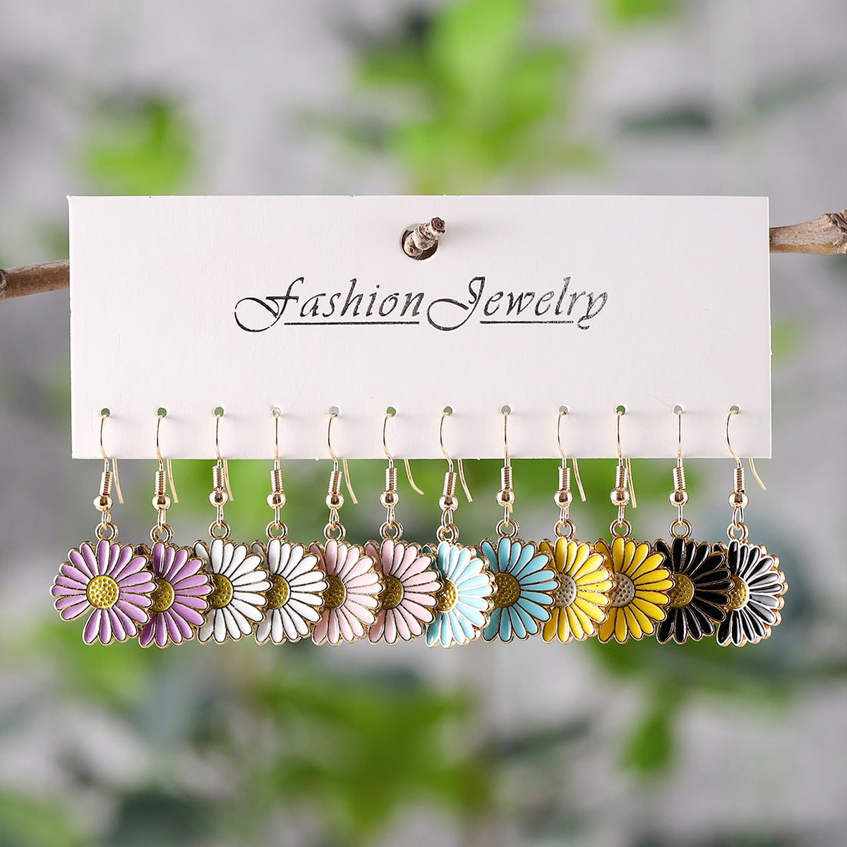 Wholesale Bohemian Colorful Small Flower Oil Drop Pendant Earring Set
