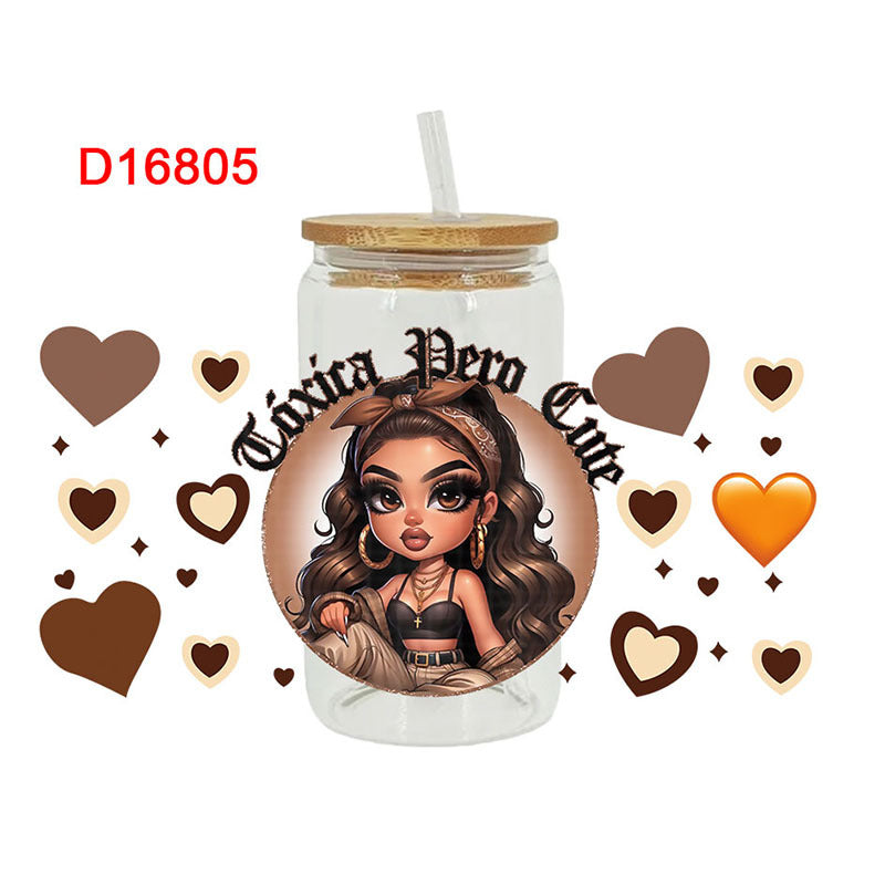 Wholesale Cartoon Cute Sweet Cool Girl Theme 16oz Cup UV DTF Wraps