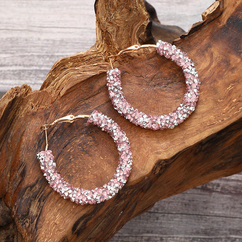 Wholesale Shiny Diamond Hoop Earrings Full of Diamond Circle Earrings