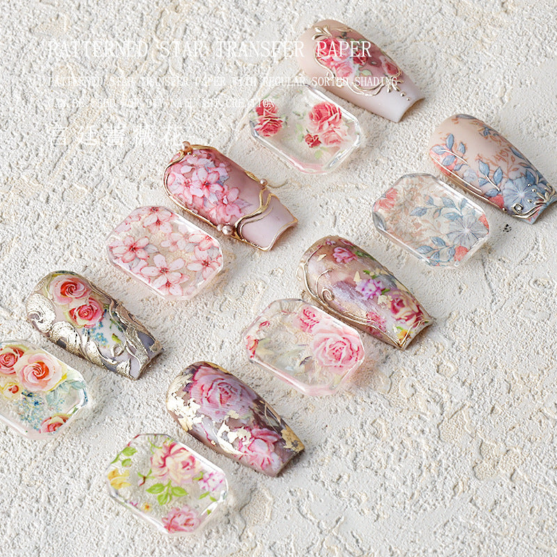 Wholesale Nail art starry sky paper transfer paper stickers palace rose flower transfer paper starry sky stickers rose flower starry sky stickers
