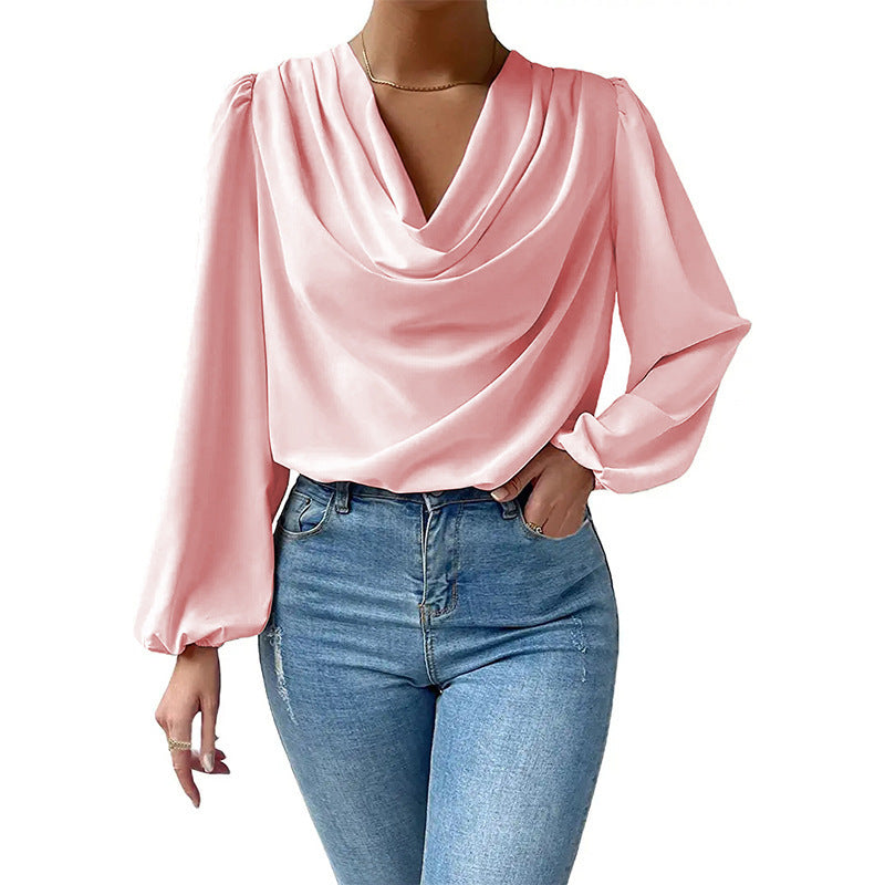 Wholesale chiffon long sleeve shirt loose draped v-neck top T-shirt women's clothing