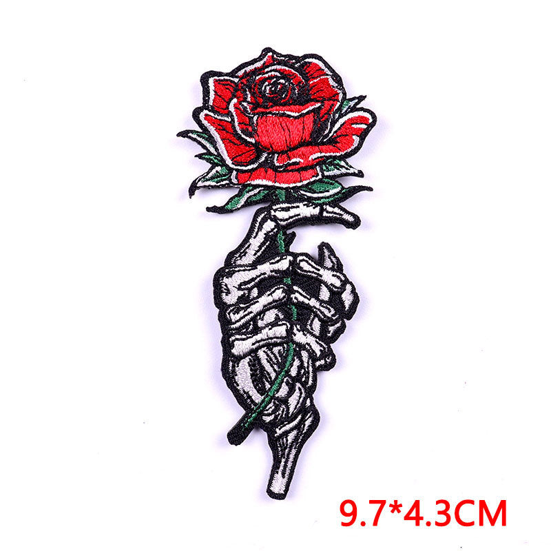 Wholesale 10pcs Punk Flame Embroidery  Rose Skull Down Cloth Sticker DIY Patches