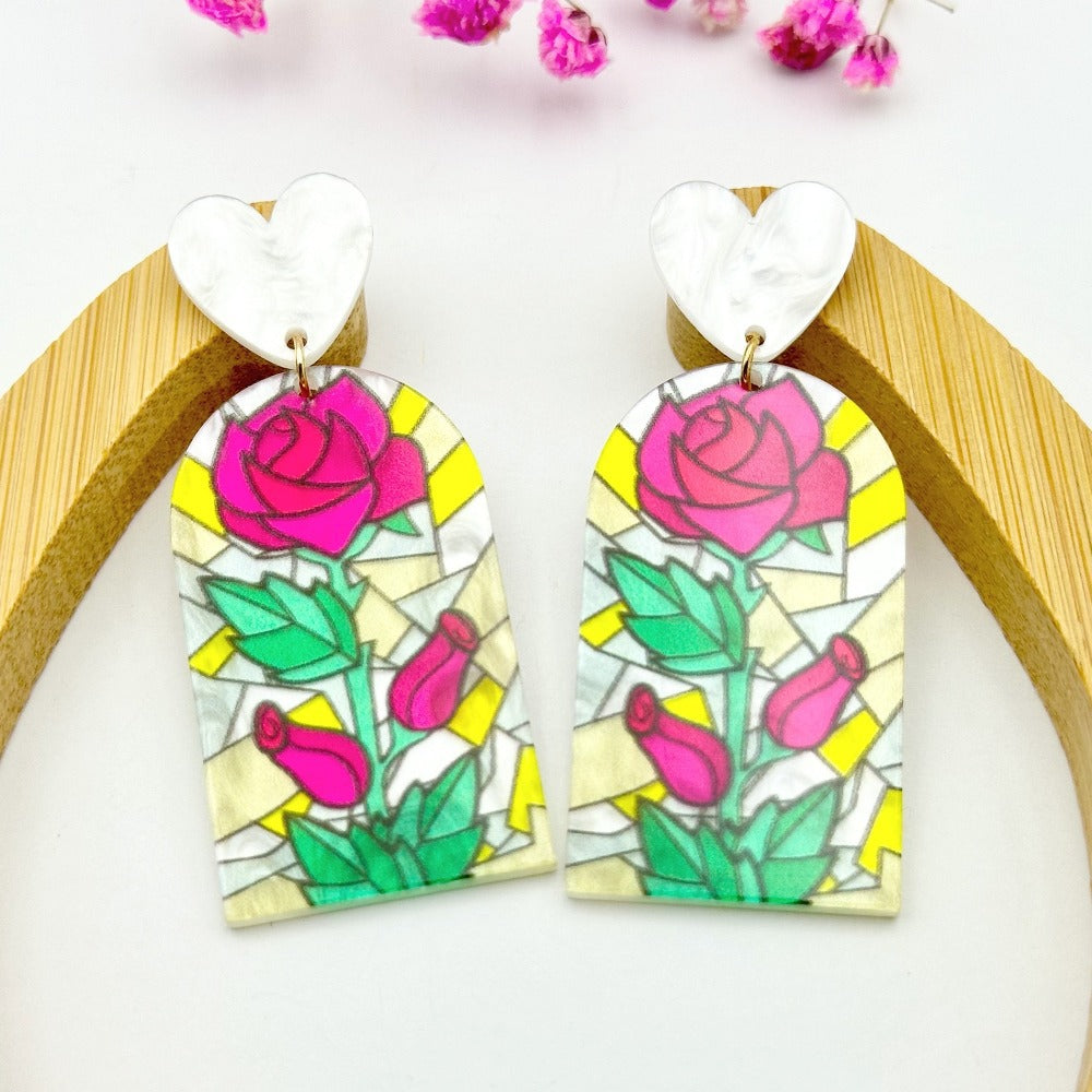 Volesar Floral Acrylic Hand Painted Oil Stud Earrings