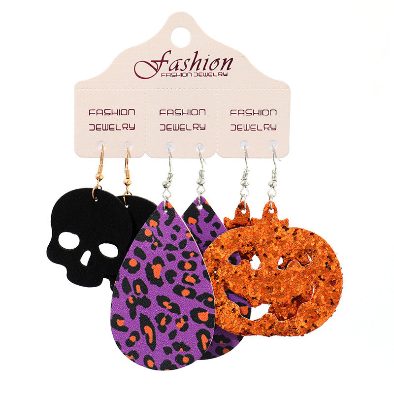 Wholesale PUHalloween Scary, Funny, Teardrop-shaped Skull Pumpkin Earrings