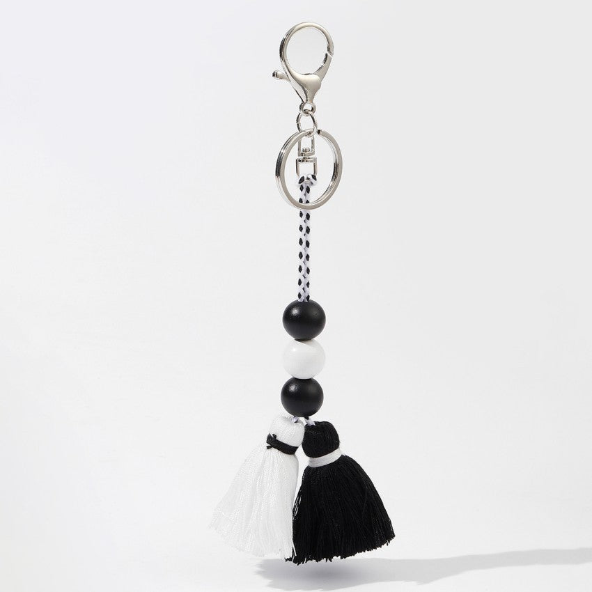 Wholesale Cotton Thread Black and White Tassel Keychain