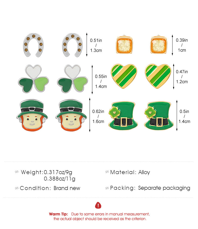 Wholesale St. Patrick's Day Irish Shamrock Hat Alloy Oil Dripping Three Piece Earrings Set