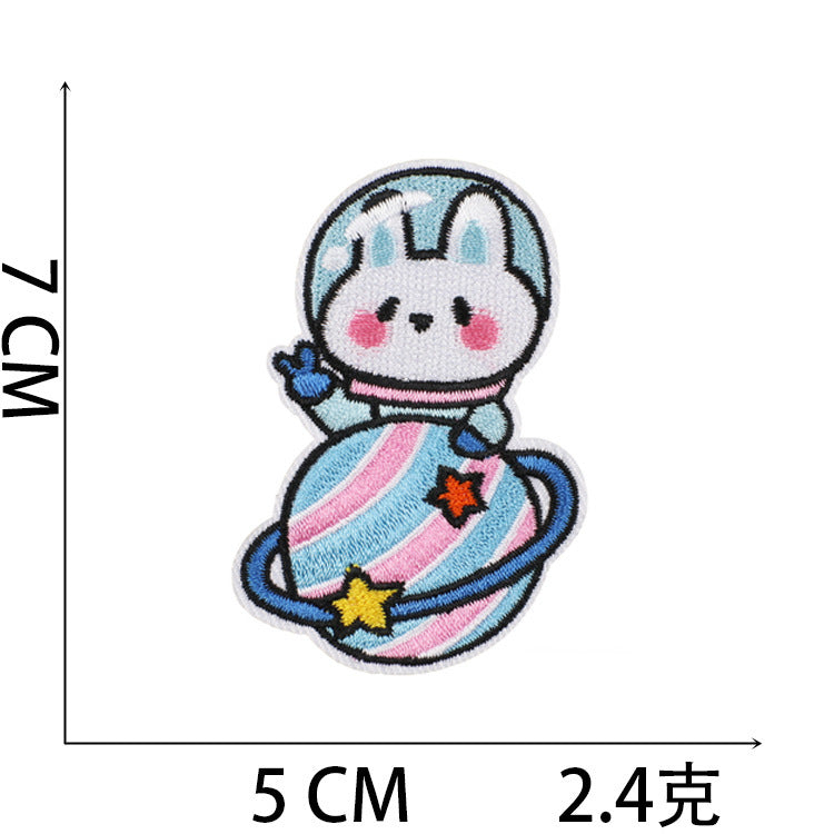 Wholesale Polyester Embroidered Astronaut Rabbit Patch For Clothing Space Bunny Decorative Applique Self Adhesive Gift Resale