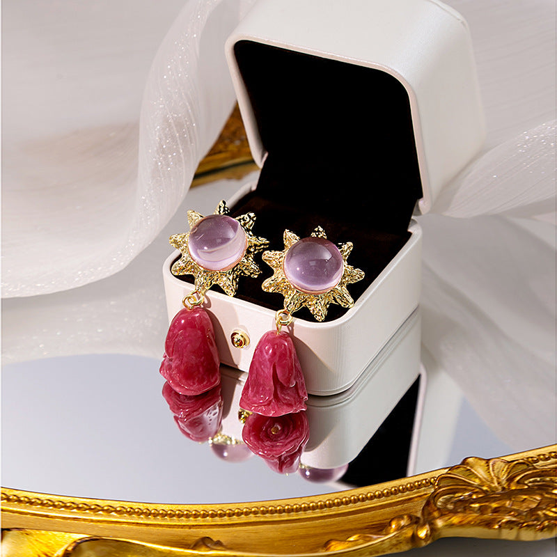 Pendientes de aleación de tulipán de resina de aguja de plata de altura al por mayor