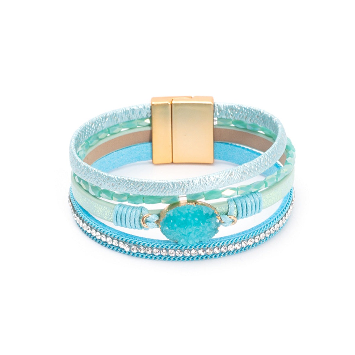 Wholesale Crystal Studded Vintage Ethnic Style Beaded Leather Bracelet