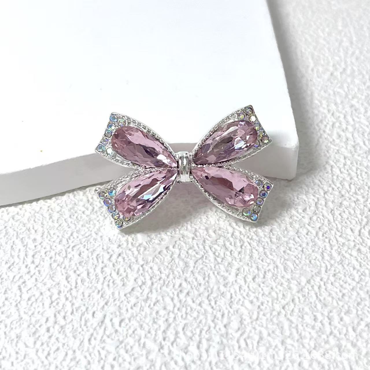 Wholesale Alloy Multicolor Crystal Bowknot Straight Hole Loose Beads