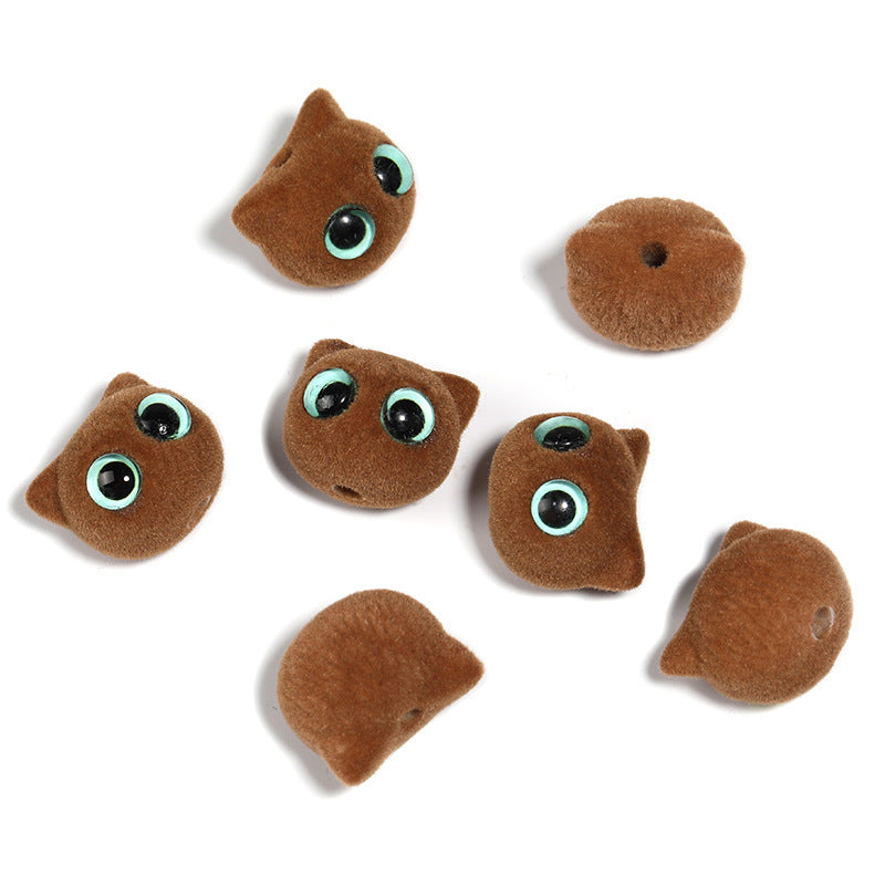 Wholesale 20pcs/pack Flocked big eye cat head beadable DIY accessories