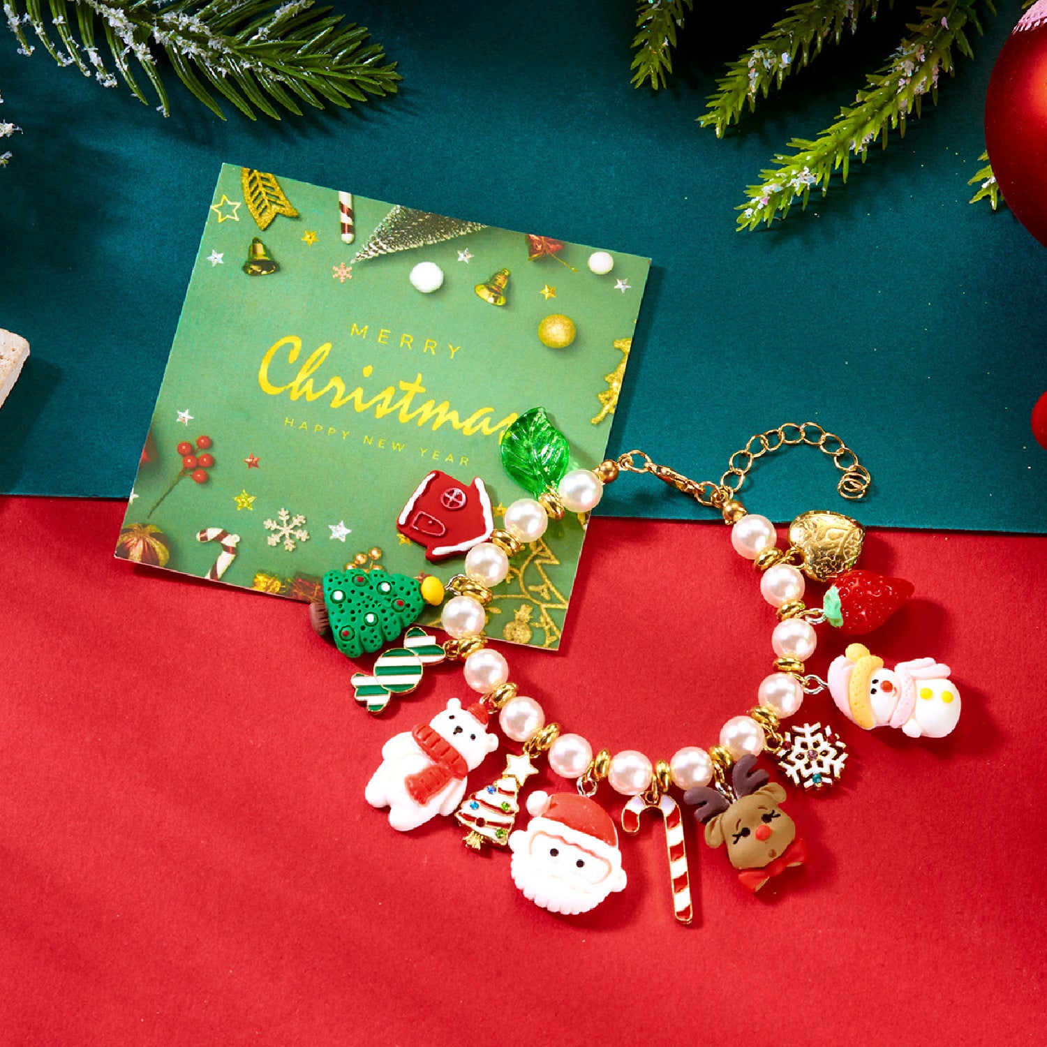 Wholesale Cute Christmas Pearl Charms Bracelet