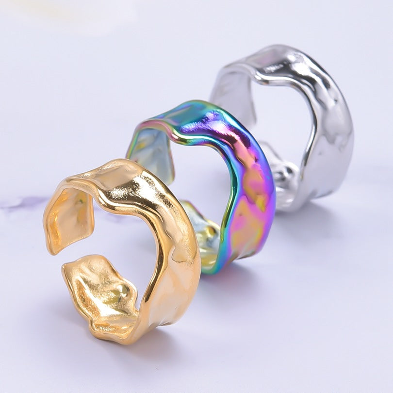Wholesale Irregular Seven Color Golden Steel Titanium Rings with Irregular Shapes