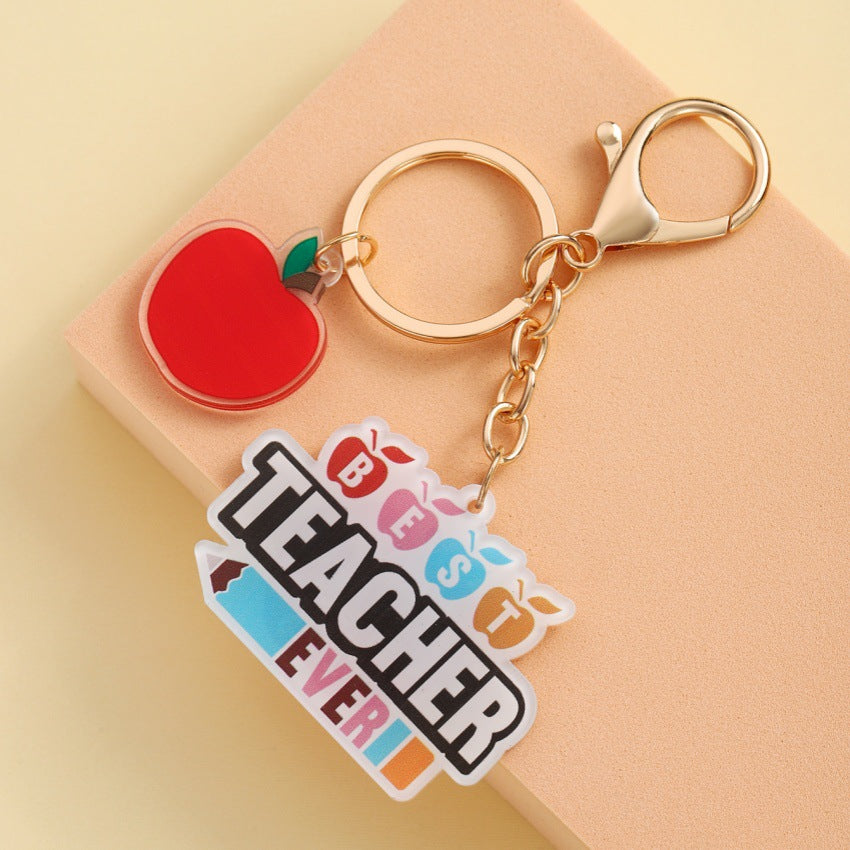 Wholesale Acrylic Apple Alphabet Teacher' s Day Keychain