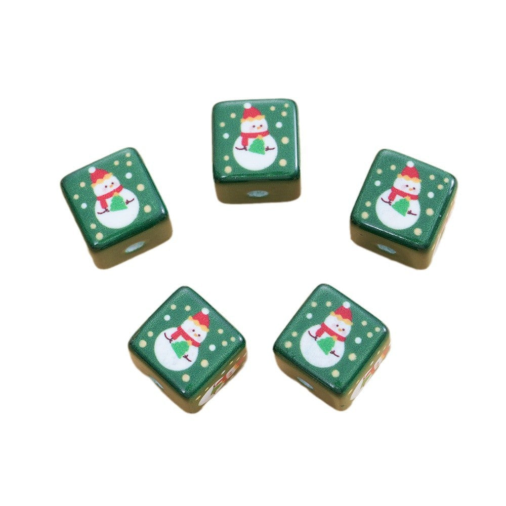 Wholesale 10pcs Christmas Square Beads DIY Mobile Phone Chain Beads