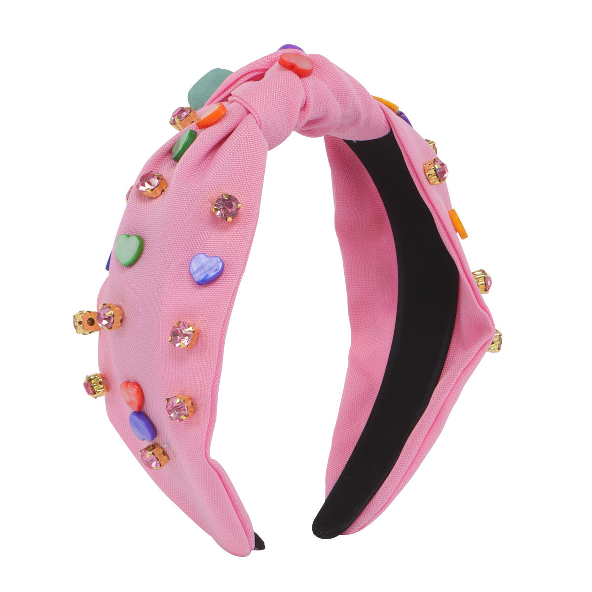 Wholesale Valentine's Day Creative Colorful Heart Diamond Knotted Fabric Multicolor Headband