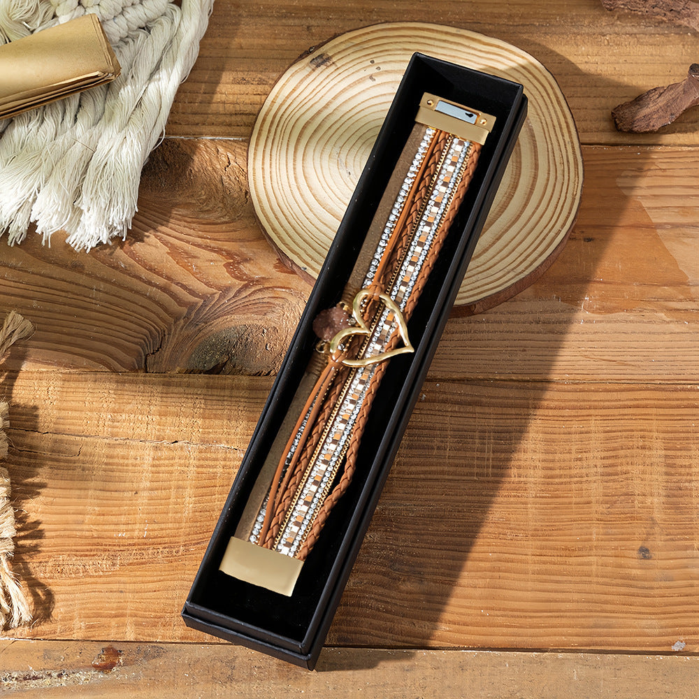 Wholesale Bohemian Love Weaving Diamond Set Bracelet Layered Bracelet Set