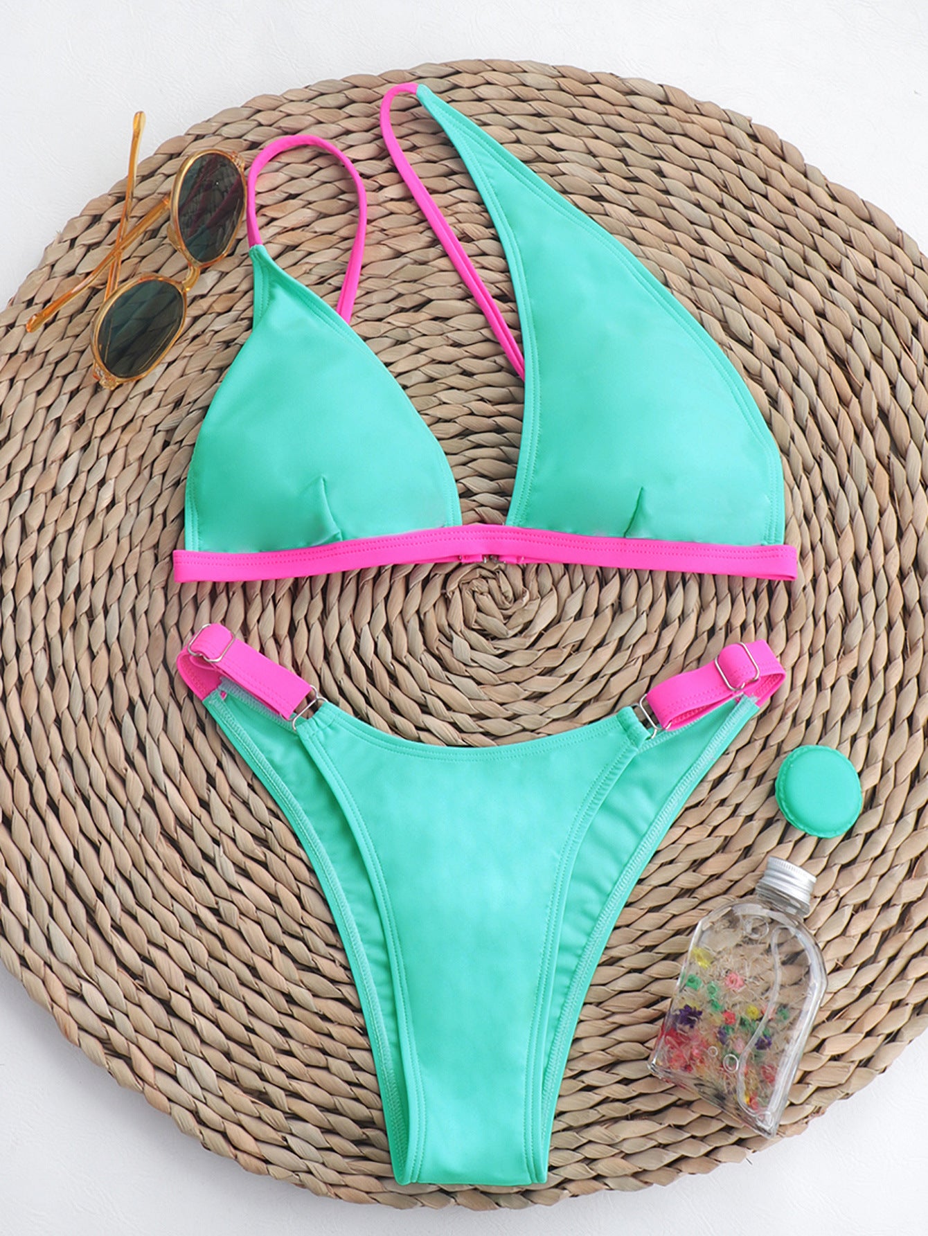 Wholesale Bikini One Shoulder Solid Color Split With Chest Pad Swimwear