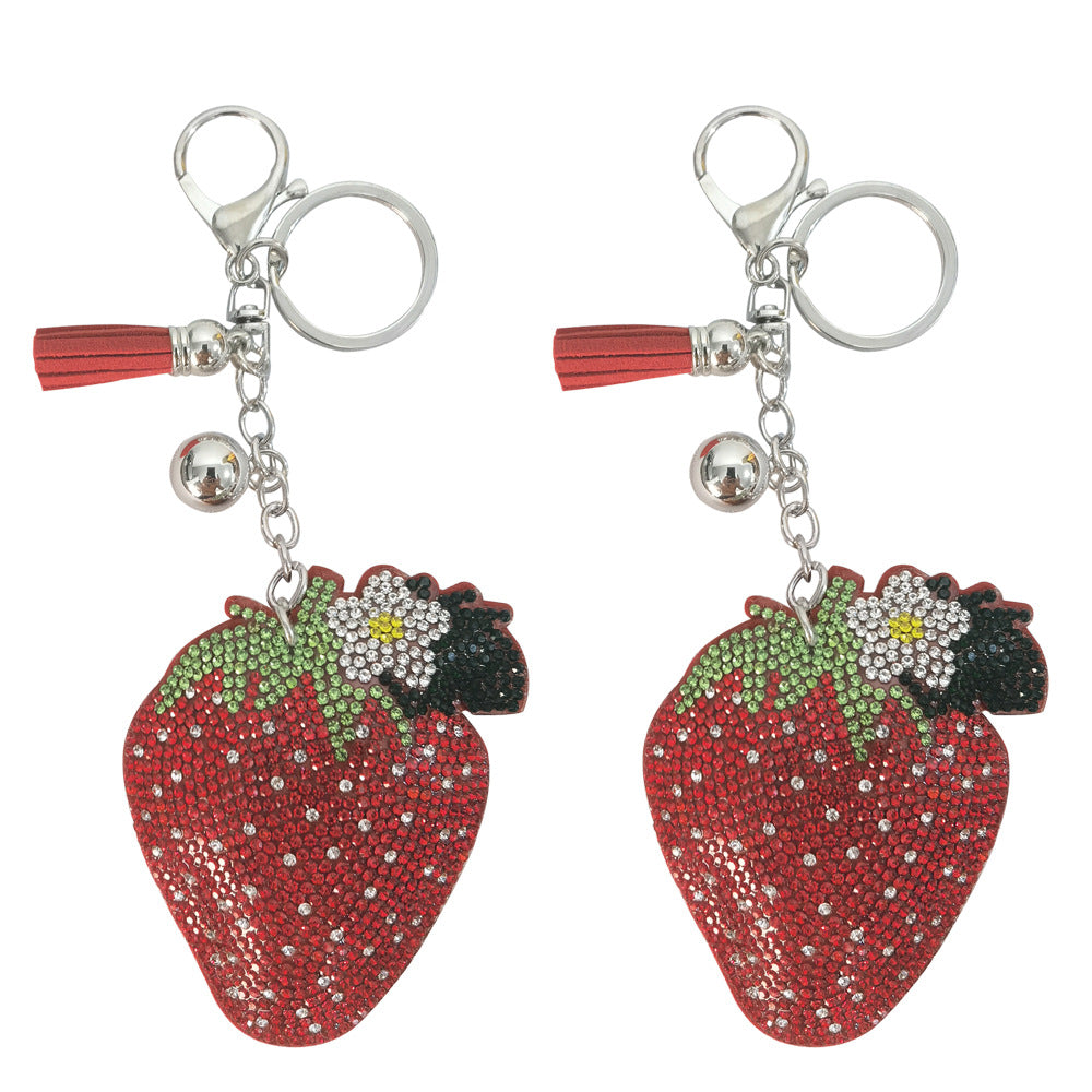 Wholesale 4pcs Diamond studded strawberry  Rhinestone Keychain