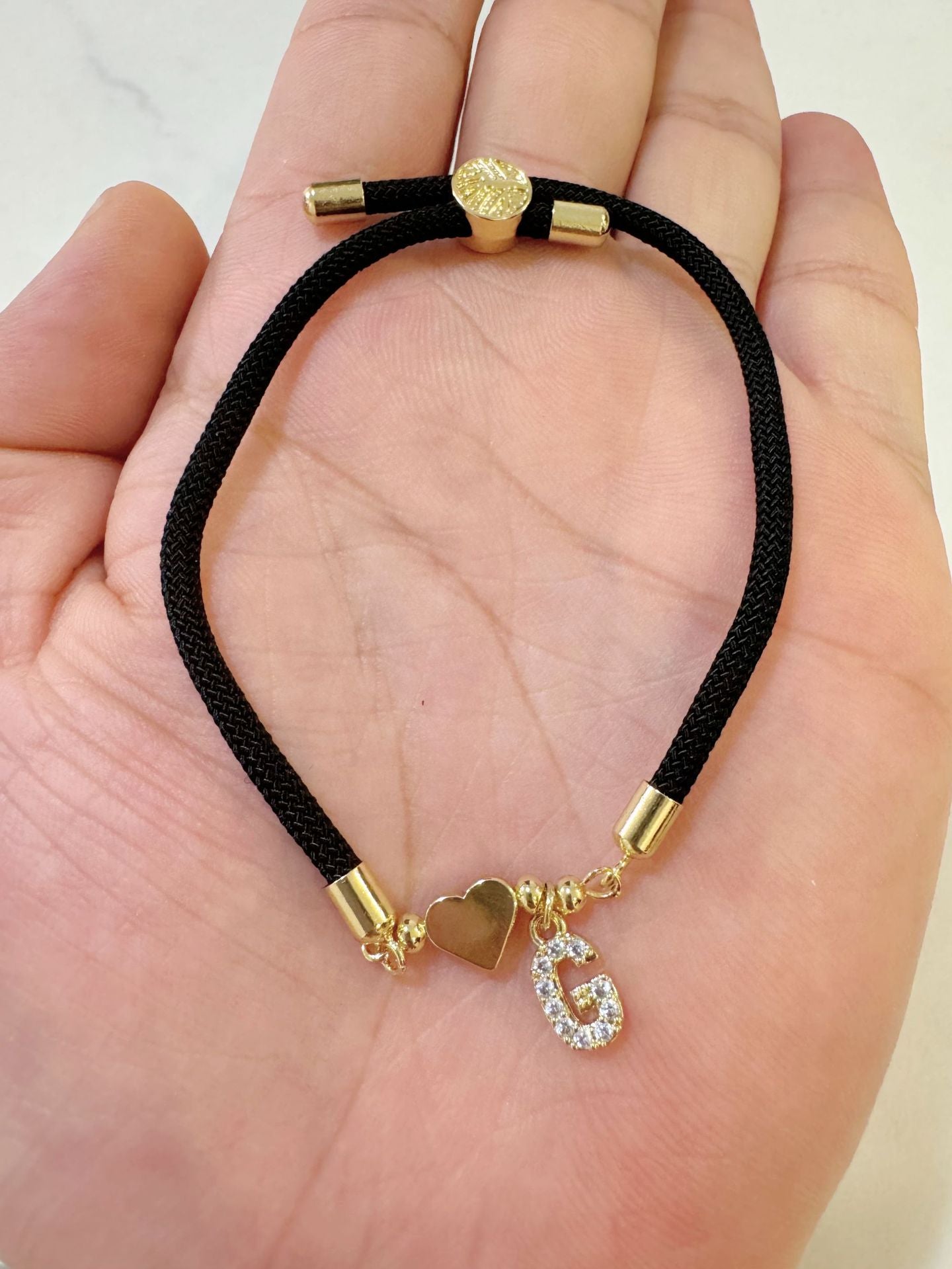 Wholesale A-Z Initial Letter Love Set Zirconia Adjustable Black Rope Bracelet