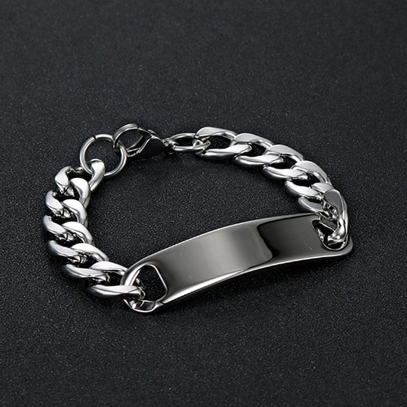 Wholesale Men's Titanium Steel Stainless Steel Curved Brand Bracelet Hip Hop Cuban Retro