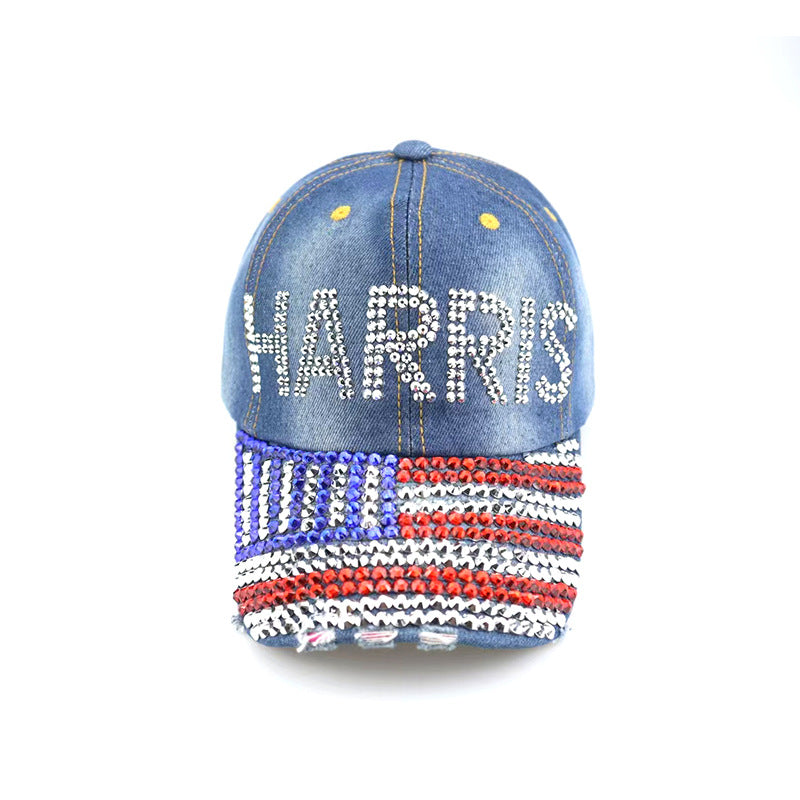 Wholesale New Baseball Cap Flag Denim Diamond-encrusted Election Event Cap Sunshade Sunscreen Cap Tide Cap
