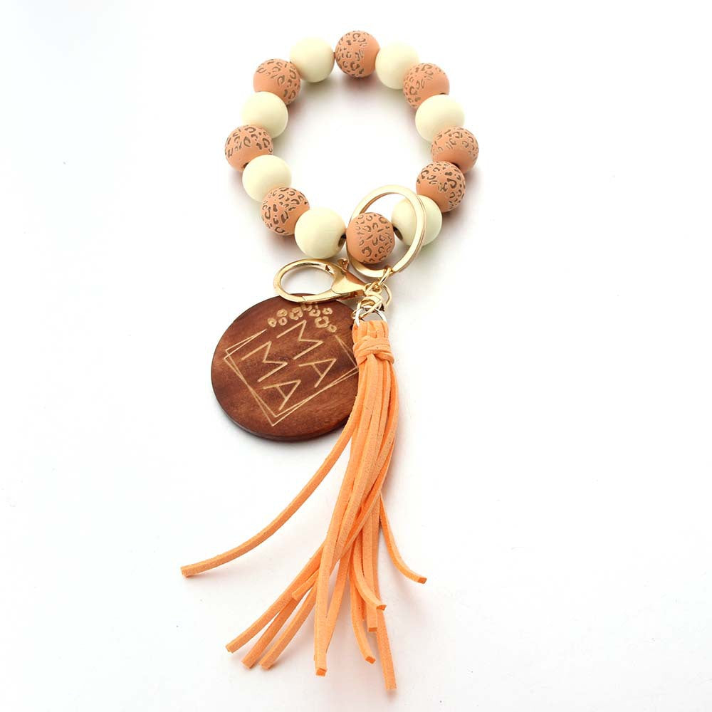Wholesale MAMA Wooden Plaque Wooden Beads Tassel Bracelet Keychain
