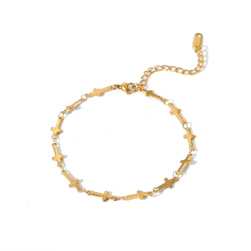 Wholesale 18k Gold Plated Titanium Steel Cross Clavicle Chain  Necklace