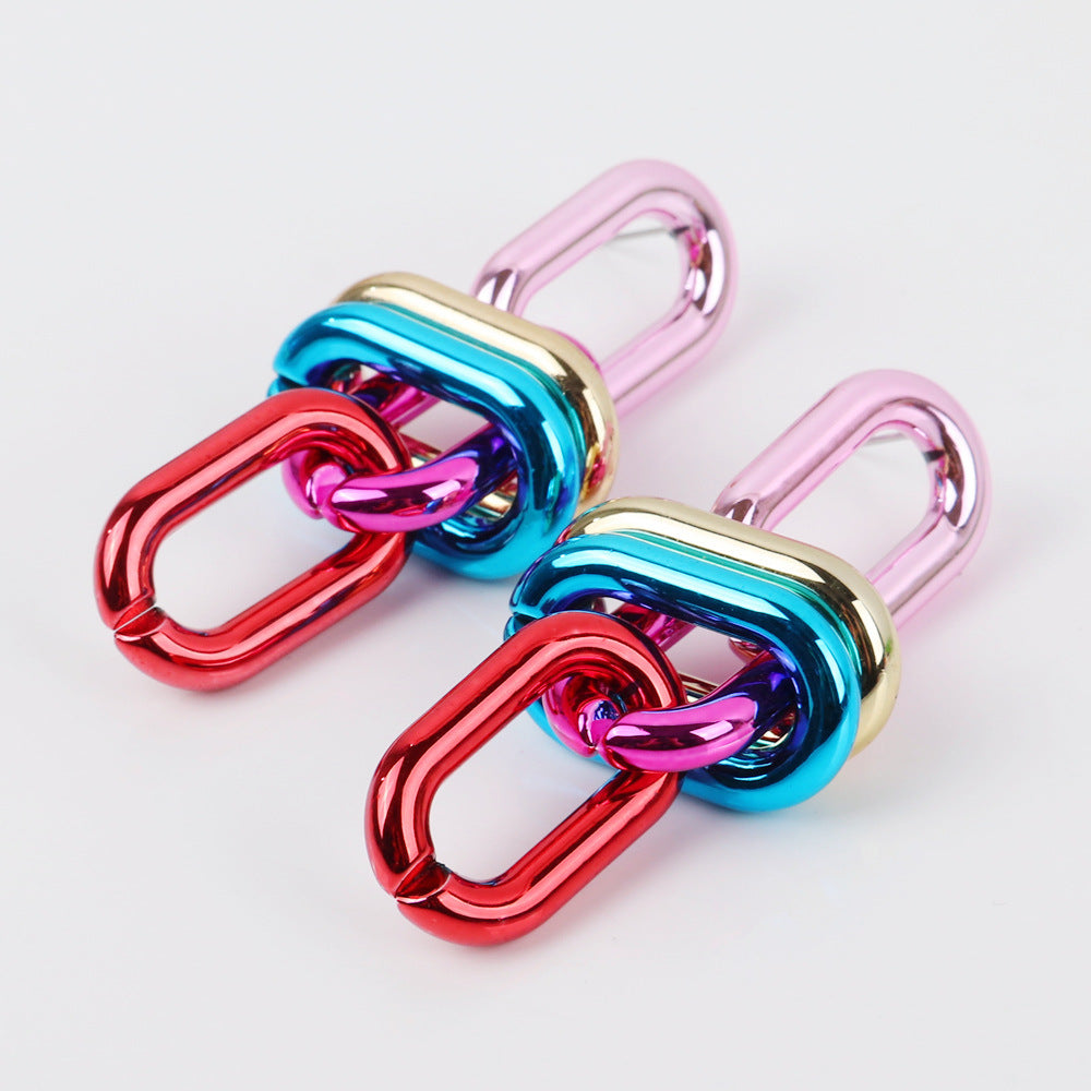 Wholesale Geometric Chain UV Electroplating Color Gas Earrings