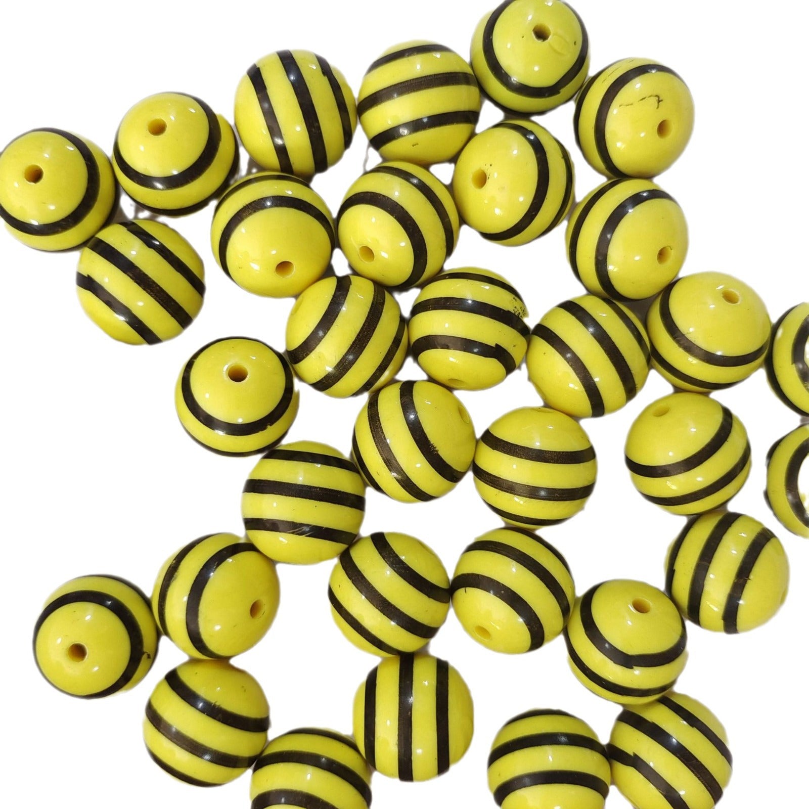 Wholesale 5pcs 20mm Acrylic Yellow Bee Stripe Print Beads