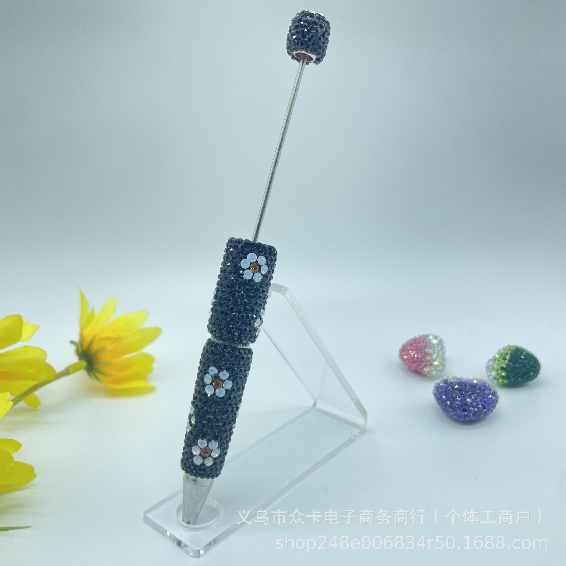 Wholesale Small  Rotating  Diamond-Encrusted  Ballpoint DIY  Fancy Beadable Pens