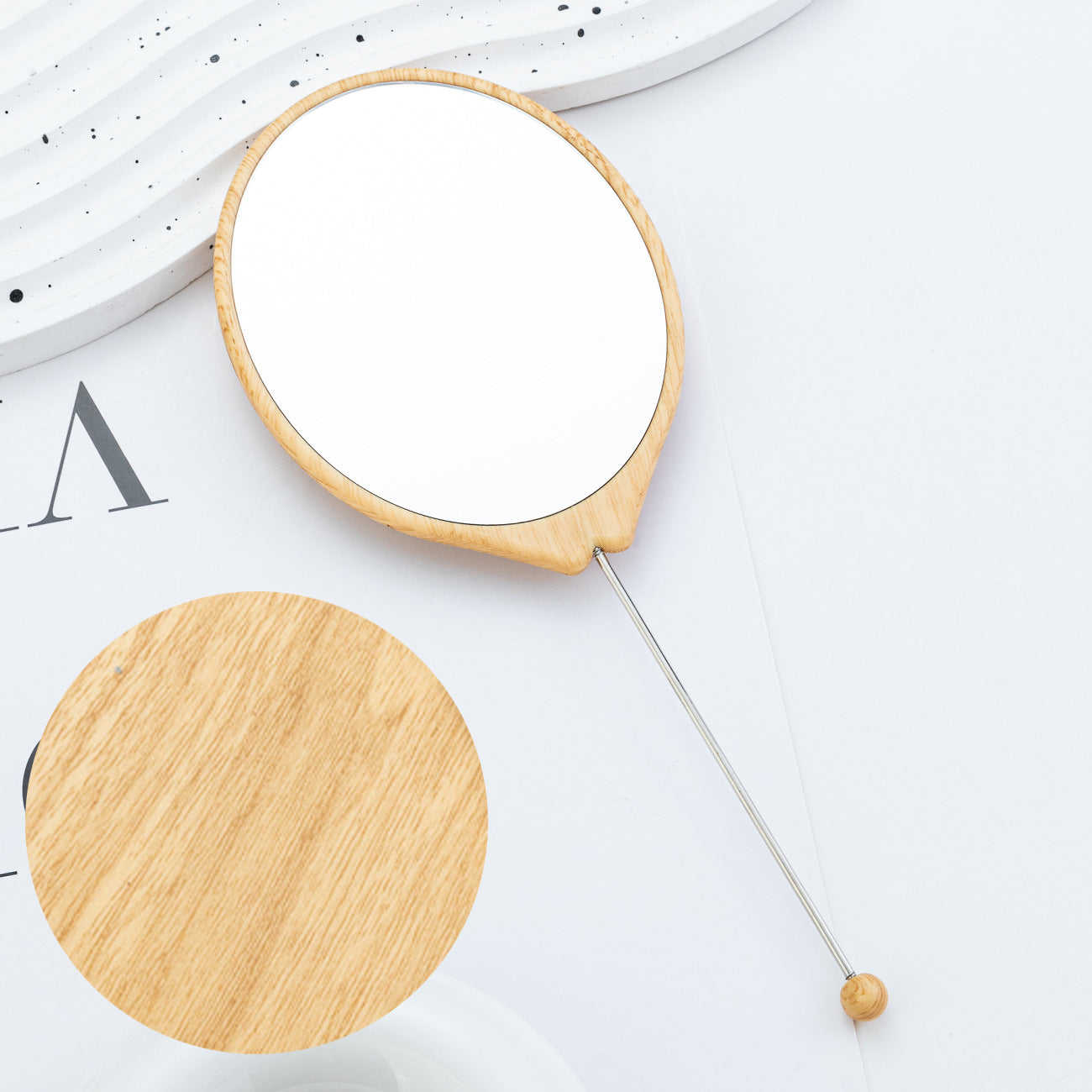 Wholesale New DIY beaded oval wood grain mirror handheld makeup mirror