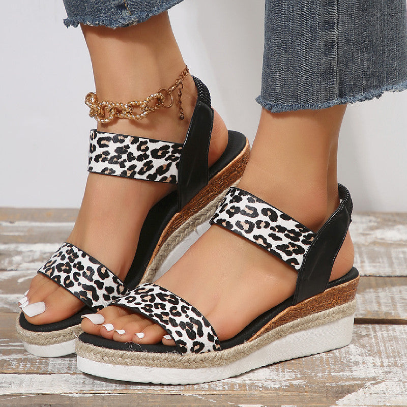 Wholesale of Elastic Foot Covers with Leopard Print Thick Soled PU Sandals