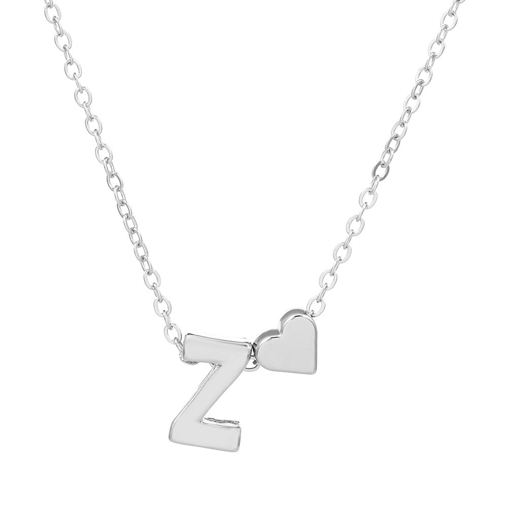 Wholesale love 26 English letters creative heart-shaped short clavicle chain