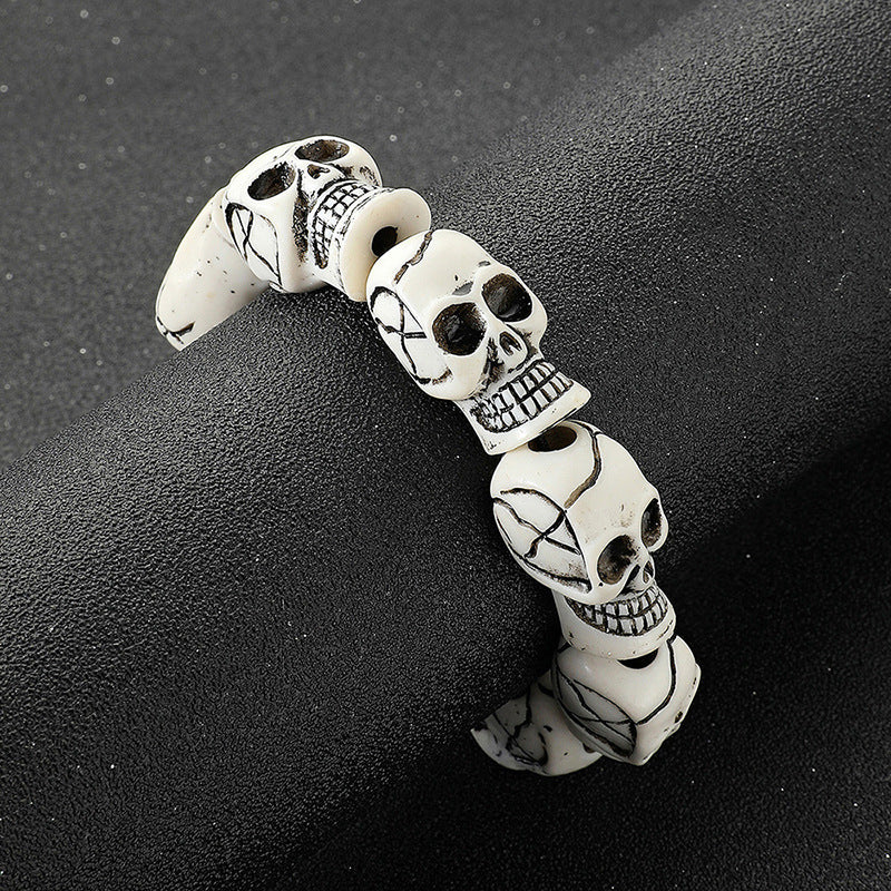 Wholesale Beaded Punk Resin Halloween Skull Bracelet