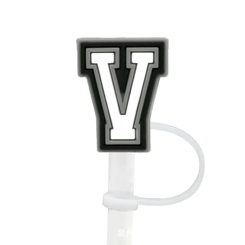 Wholesale of 10pcs Black and White English Letters Silicone Straw Sets