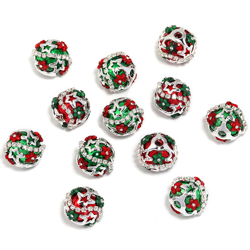 Wholesale 20pcs Christmas DIY Red Green Water Diamond Chain Flower Diamond Ball Beads