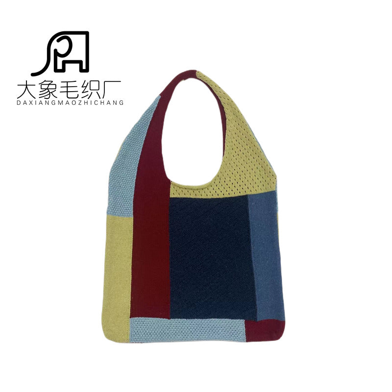 Wholesale Retro Stitching Knitted Versatile Shoulder Bag